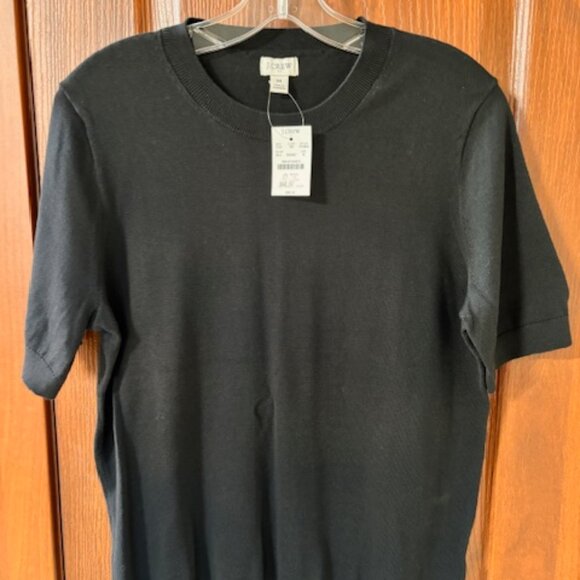 NEW J. Crew Short-sleeve cotton crewneck sweater Black Size Medium - Picture 1 of 5